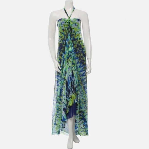 VINTAGE JEAN PAUL GAULTIER HALTER NECK CHEVRON PRINT MESH MAXI DRESS SZ M - Picture 2 of 12